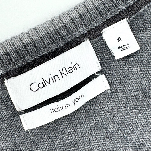 Calvin Klein Merino Wool Italain Knit Blend Color-block Striped V Sweater - Picture 8 of 11